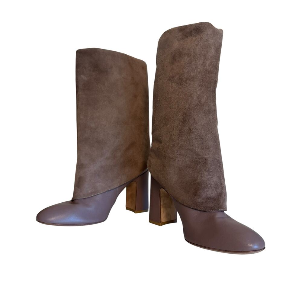 Stuart Weitzman Brown Suede Leather Mid Calf Boots Block Heel Women’s Size 8
